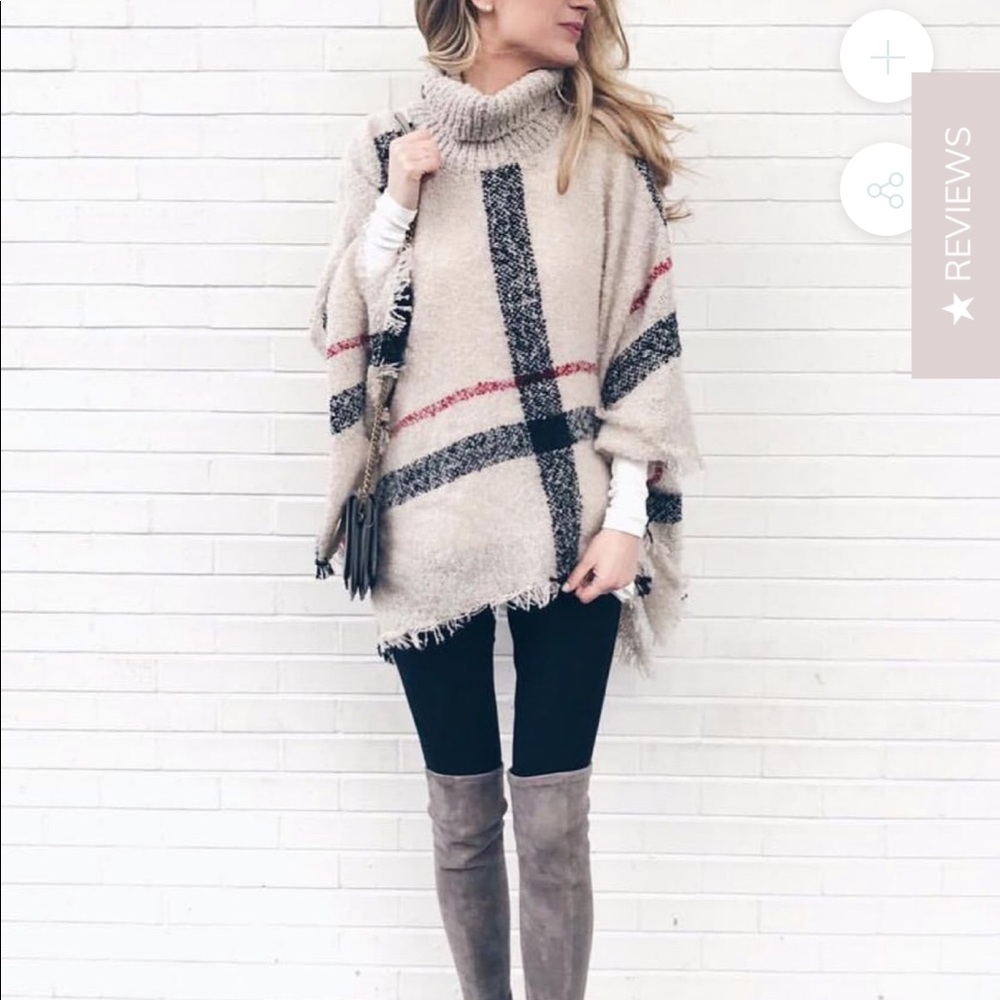 Hayley Plaid Turtleneck Cape Sweater NWT